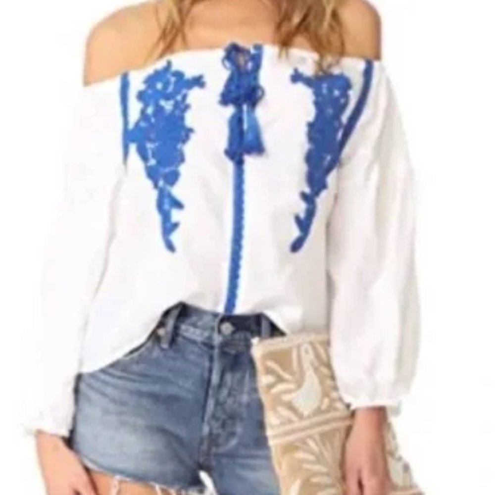 Line & Dot Valor Embroidery Off the Shoulder BOHO Top XS